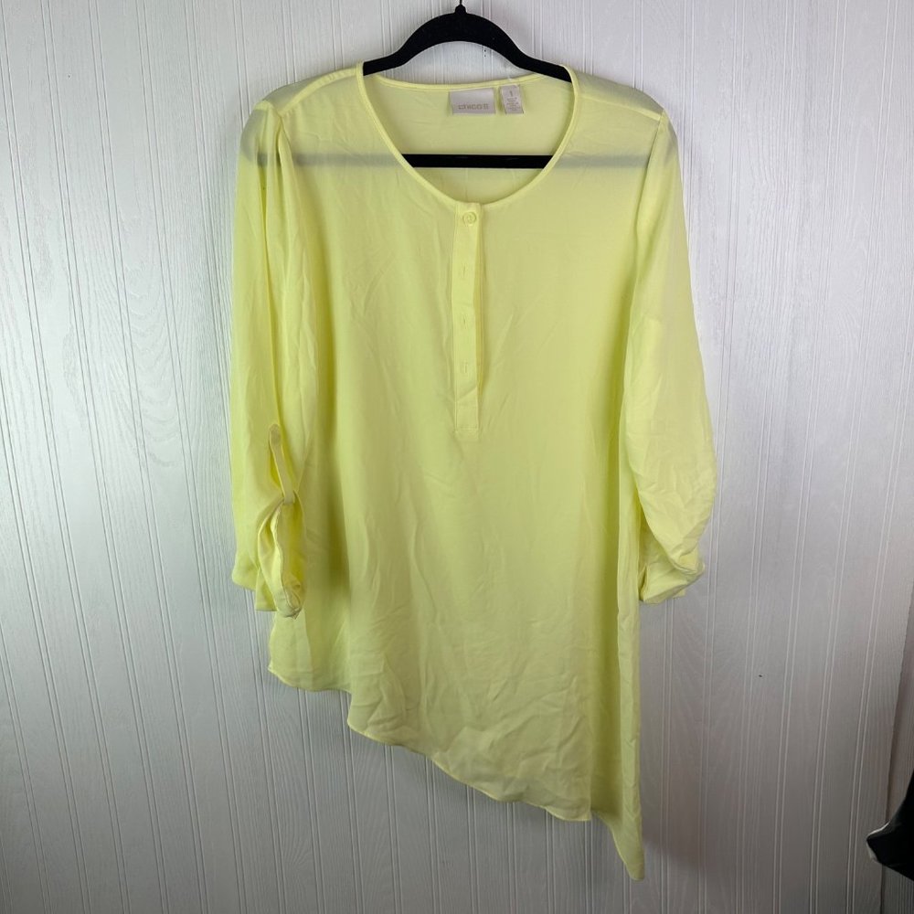 Chico's Yellow Blouse size Small Asymmetrical hem